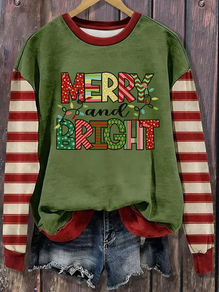 

Women Striped Crew Neck Printing Casual Spring/Fall Long Sleeve Sweatshirt, Green, Sweatshirts & Hoodies