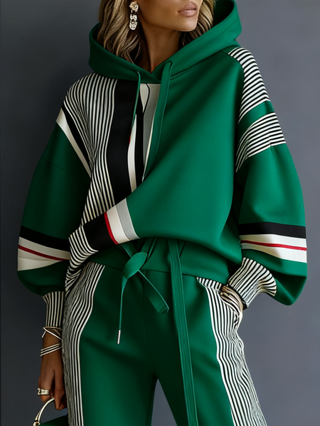 

Urban Geometric Relaxed Fit Hoodie, Green, Hoodies and Sweatshirts