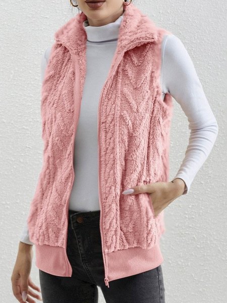 

Polyester Cotton Stand Collar Elegant Vest, Pink, Vests & Gilets