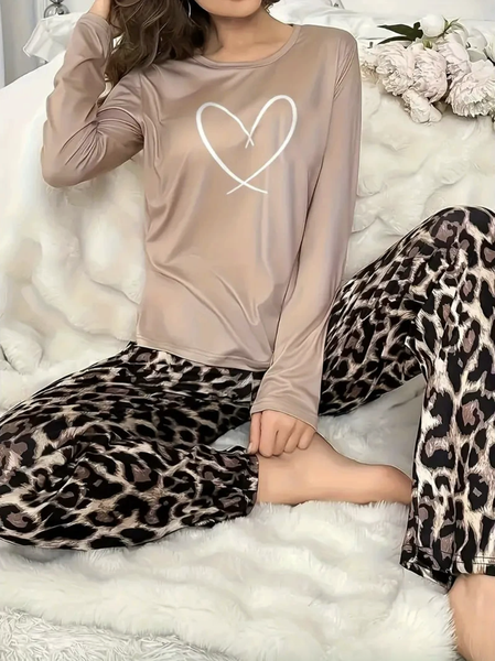 

Women Geometric Two-Piece Set Daily Long Sleeve Casual Spring/Fall Top With Pants Matching Set, Khaki, Sets