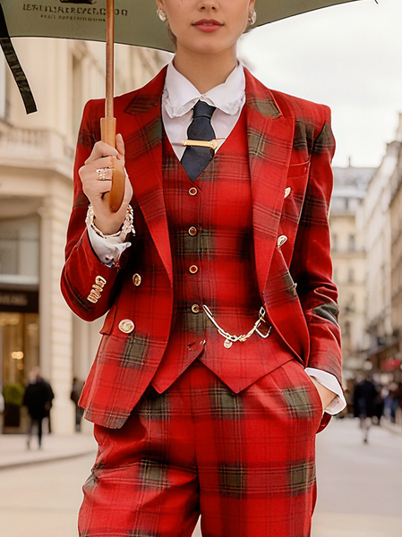Urban Plaid Lapel Collar Blazer