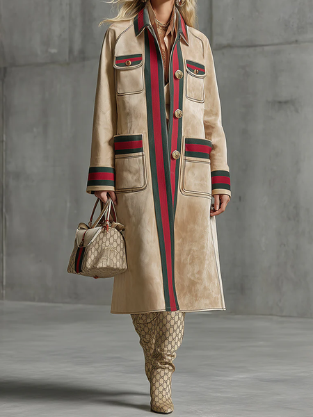 

Urban Color Block Shirt Collar Coat, Khaki, Coats