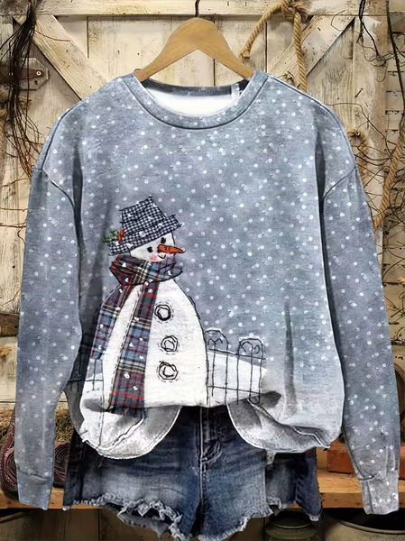

Women Christmas Snowman Crew Neck Printing Casual Spring/Fall Long Sleeve Sweatshirt, Gray, Sweatshirts & Hoodies