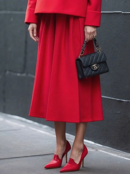 

Urban Plain Midi Skirt, Red, Skirts