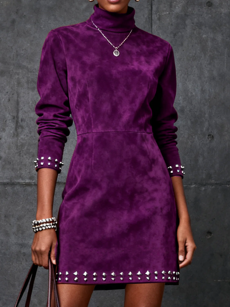 Urban Plain Stand Collar Mini Dress