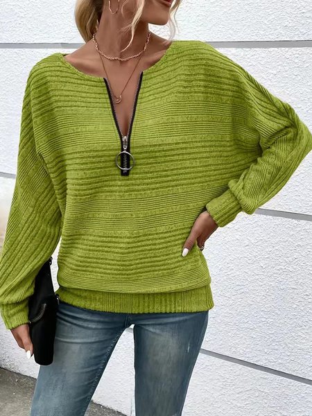 

Women Plain V Neck Casual Long Sleeve T-shirt, Green, Long Sleeves