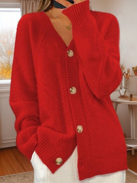 

Casual Plain V Neck Cardigan, Red, Sweaters & Cardigans