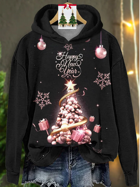 

Women Christmas Spring/Fall Printing Long Sleeve Casual Daily Hoodie, Black, Sweatshirts & Hoodies