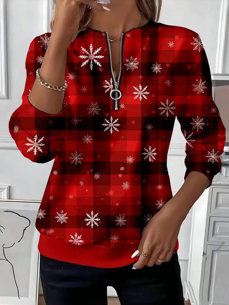 

Women Plaid Crew Neck Printing Casual Spring/Fall Long Sleeve Sweatshirt, Red, Sweatshirts & Hoodies