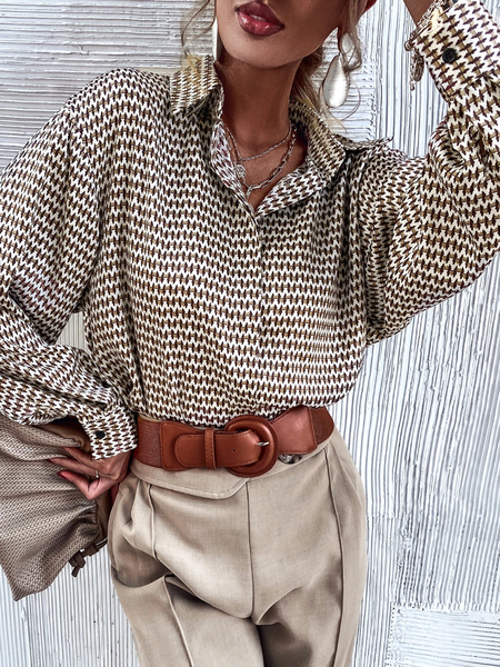 

Urban Geometric Balloon Sleeve Shirt, As picture, Blouses and Shirts