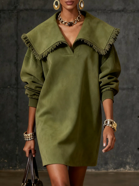 

Vintage Plain Shawl Collar Mini Dress, Green, Mini Dresses
