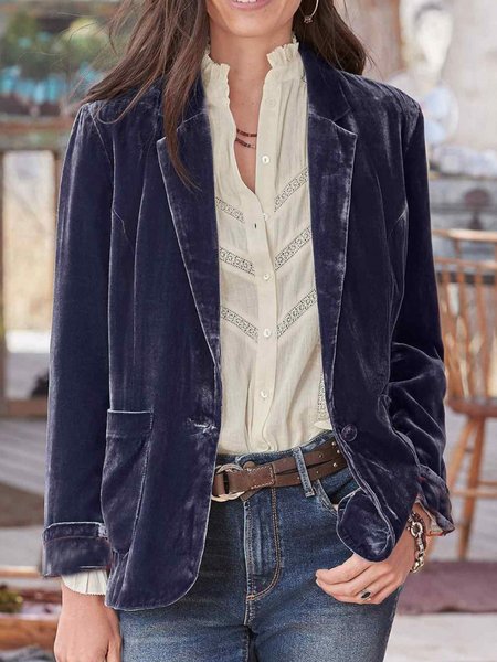 

Women Plain Spring/Fall Outerwear Vintage Buckle Long Sleeve Lapel Collar Regular Blazer, Gray purple, Blazers