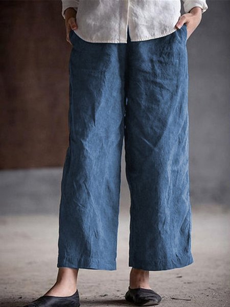 

Casual Plain Straight Pants, Dark_blue, Pants