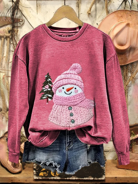 

Women Christmas Snowman Crew Neck Printing Casual Spring/Fall Long Sleeve Sweatshirt, Pink, Sweatshirts & Hoodies