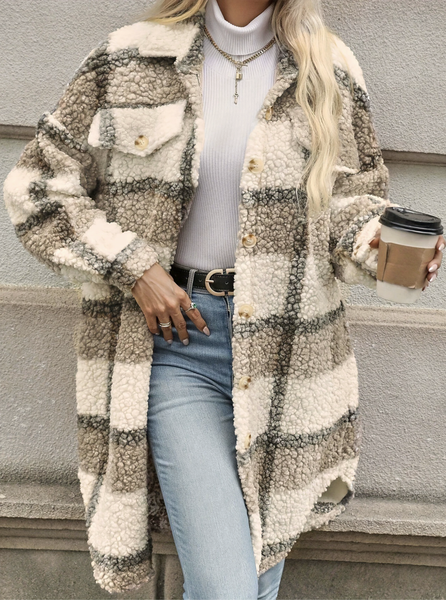 

Women Spring/Fall Outerwear Casual Geometric Long Sleeve Shawl Collar Jacket, Coffee, Coats