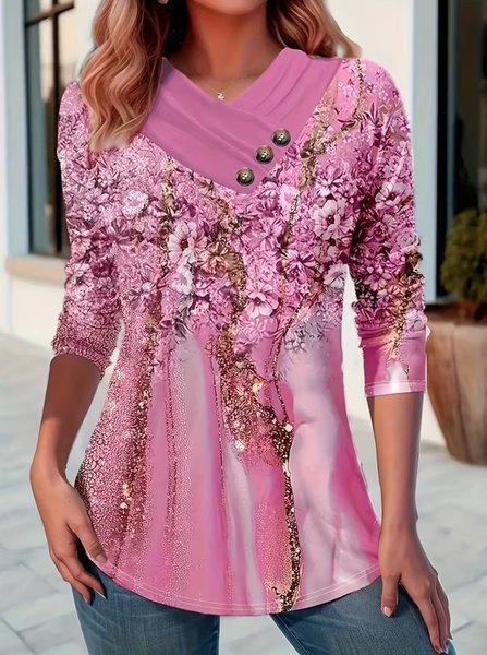 

Casual Gradient Pattern Long Sleeve T-shirt, Fuchsia, T-shirts