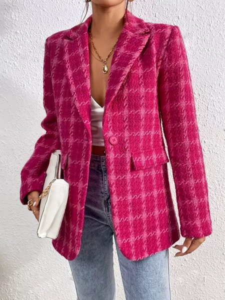 

Women Geometric Spring/Fall Outerwear Casual Long Sleeve Shawl Collar Mid-long Blazer, Deep pink, Coats