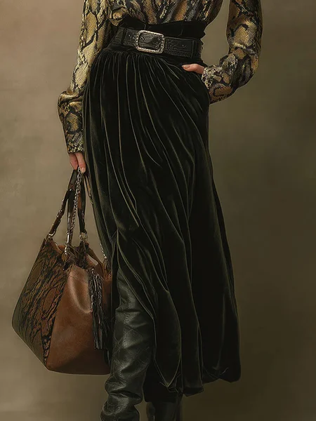 

Urban Gathered Plain Velvet Skirt, Deep green, Skirts