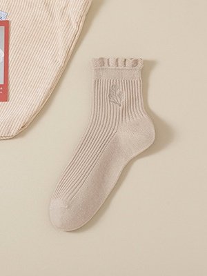 

Cotton Embroidery Sweat-absorbent Trendy Japanese Style Cute Fungus Lace Mid-tube Women's Socks Breathable Pile Socks, Off white, Socks