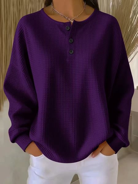 

Women Plain Crew Neck Casual Long Sleeve T-shirt, Purple, Long Sleeves