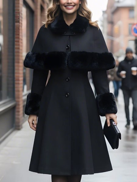 

Urban Fur Collar Plain Stand Collar Coat, Black, Coats