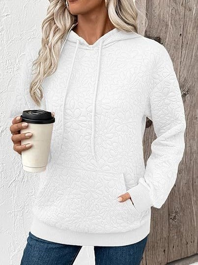 

Women Floral Hoodie Jacquard Casual Spring/Fall Long Sleeve Sweatshirt, White, Sweatshirts & Hoodies
