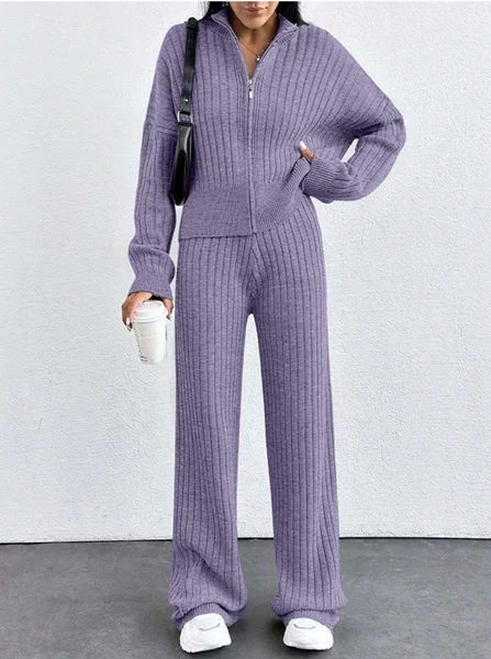 

Cotton Casual Two-Piece Set, Purple, Suits