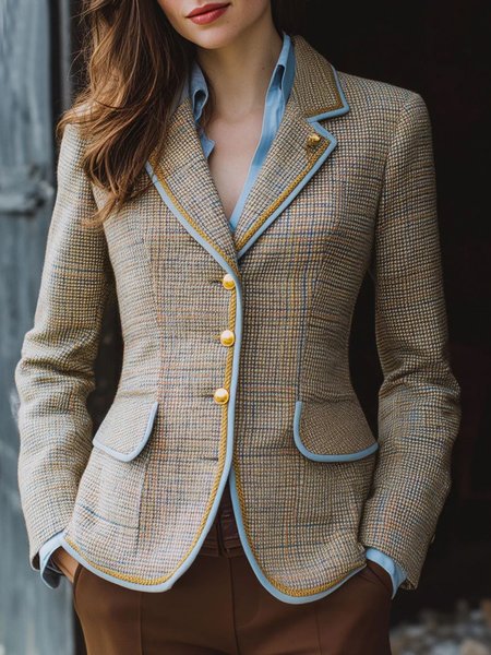 

Urban Plaid Lapel Collar Blazer, Blue, Blazers