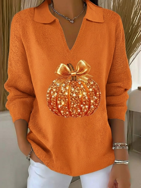 

Women Halloween (pumpkin) Long Sleeve Comfy Casual Printing Sweater, Orange, Sweaters