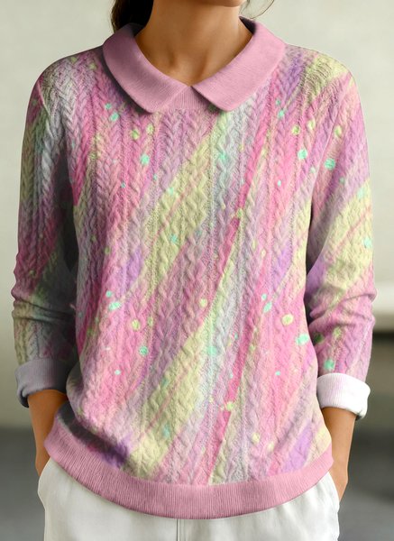 

Women Cotton Geometric Long Sleeve Comfy Casual Sweater, Pink, Sweaters