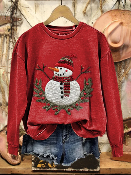 

Women Christmas Snowman Crew Neck Printing Casual Spring/Fall Long Sleeve Sweatshirt, Red, Sweatshirts & Hoodies