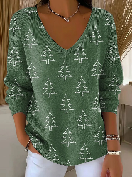 

Women Christmas Long Sleeve Tee T-shirt V Neck Printing Casual Spring/Fall Top, Green, T-Shirts