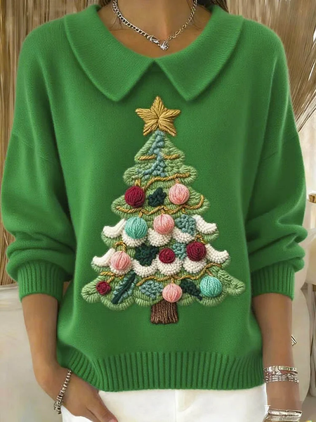 

Women Christmas Printing Spring/Fall Casual Long Sleeve Shawl Collar Sweater, Green, Sweaters