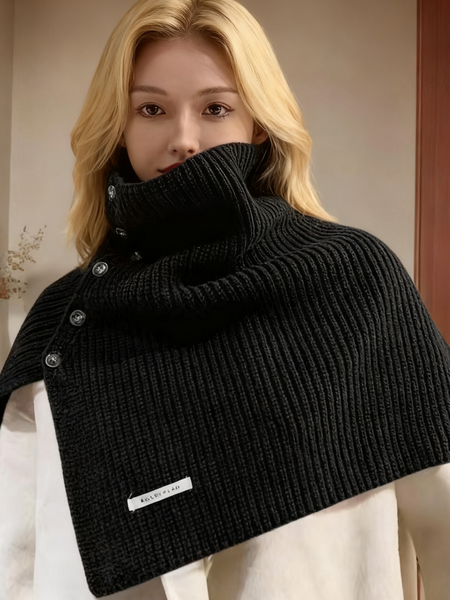 Slit button high collar pullover shawl scarf