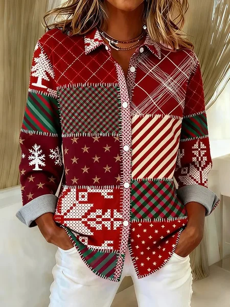 

Shawl Collar Long Sleeve Gradient Pattern Regular Loose Shirt For Women, Color2, Shirts