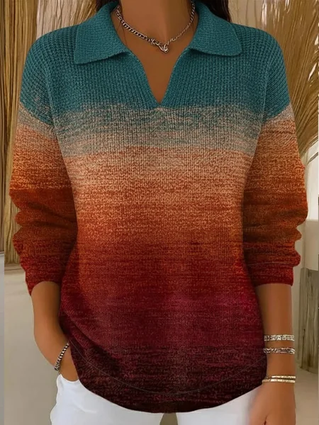 

Women Abstract Printing Spring/Fall Casual Long Sleeve Shawl Collar Sweater, As picture, Sweaters