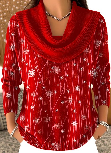 

Women Cotton Geometric Long Sleeve Comfy Casual Sweater, Red, Sweaters