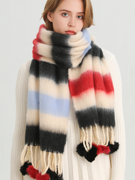 Colorblock Faux Cashmere Warm Shawl Neck