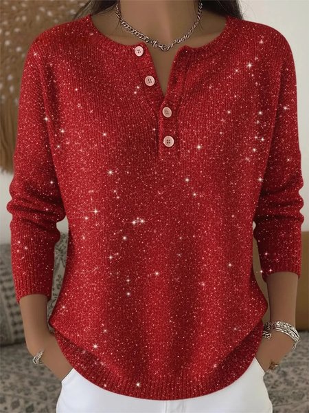 

Loose Crew Neck Vintage Knit Top, Red, Blouses