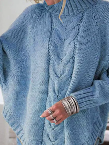 

Women Plain Long Sleeve Comfy Street Jacquard Sweater, Blue, Sweaters