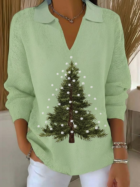

Women Christmas Printing Spring/Fall Casual Long Sleeve Shawl Collar Sweater, Green, Sweaters