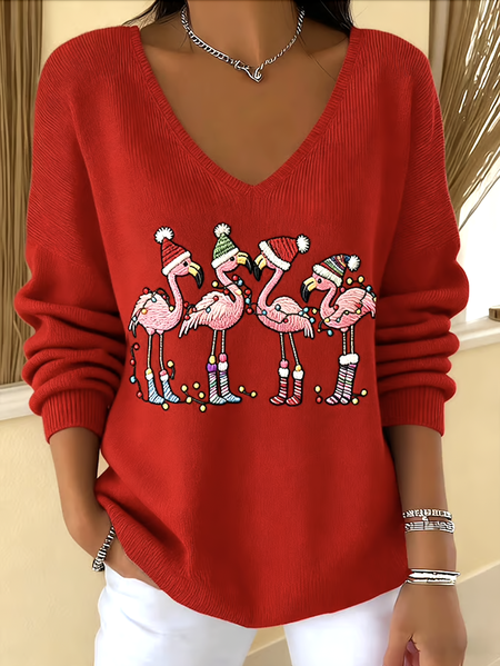 

Women Cotton Animal Long Sleeve Comfy Casual Sweater, Red, Sweaters