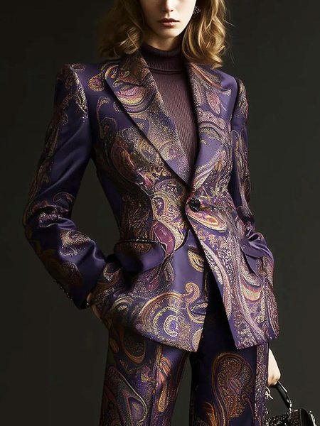 

Urban Printing Paisley Lapel Collar Blazer, Purple, Blazers