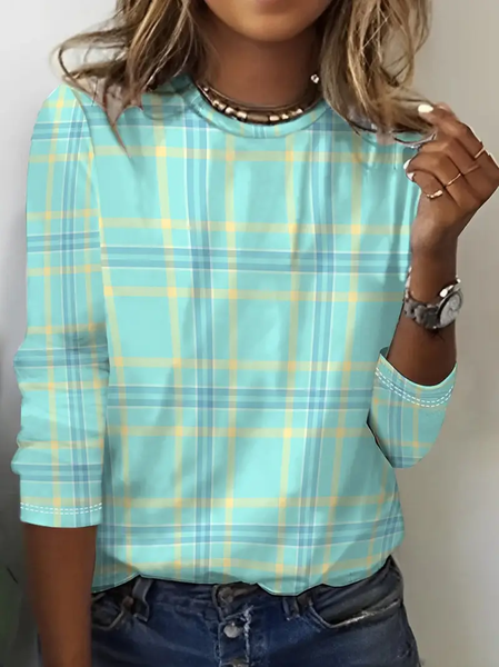 

Women Plaid Long Sleeve Tee T-shirt Crew Neck Printing Casual Spring/Fall Graphic Tee Top, Green, T-Shirts