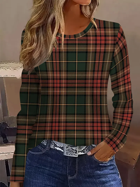 

Women Plaid Long Sleeve Tee T-shirt Crew Neck Printing Casual Spring/Fall Graphic Tee Top, As picture, T-Shirts