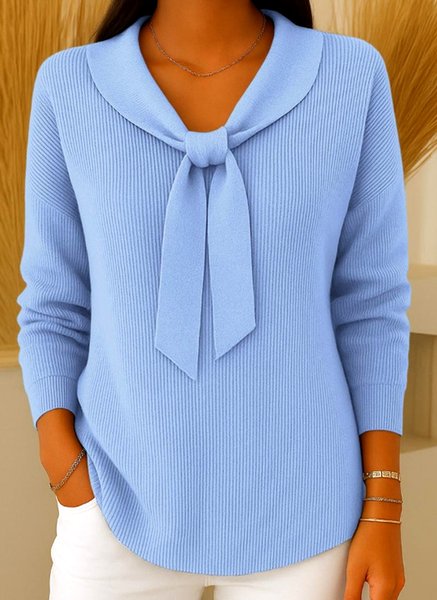 

Women Cotton Plain Long Sleeve Comfy Casual Sweater, Sky blue, Sweaters