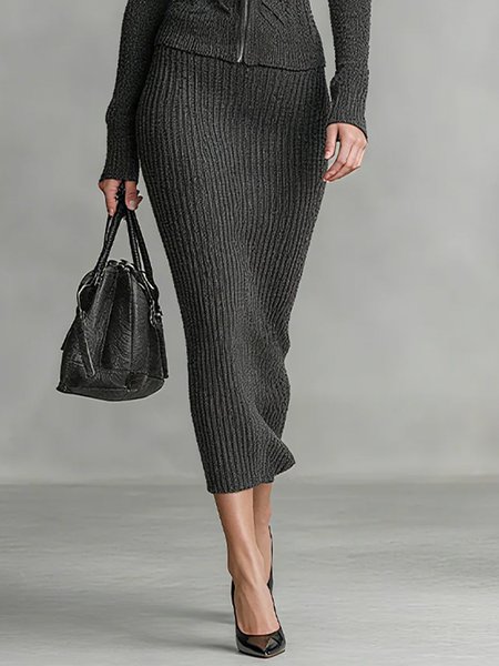 

Urban Plain Sweater Midi Skirt, Deep gray, Skirts