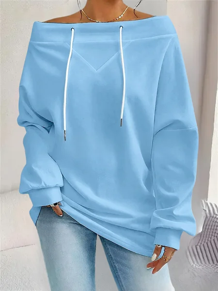 

Women Plain Off The Shoulder Split Joint Vintage Spring/Fall Long Sleeve Sweatshirt, Sky blue, Sweatshirts & Hoodies