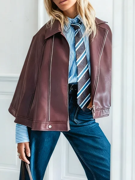 

Urban Plain Shawl Collar Faux Leather Coat, As picture, Jackets