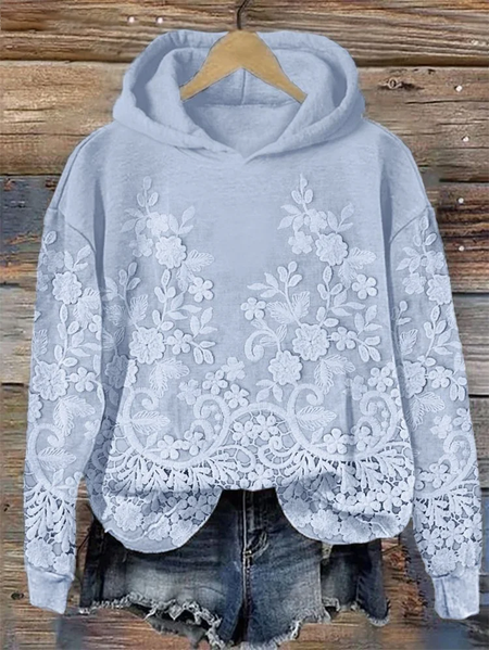 

Women Casual Hoodie 3D Floral Art Print Loose Comfy Top, Blue, Hoodies & Sweatshirts